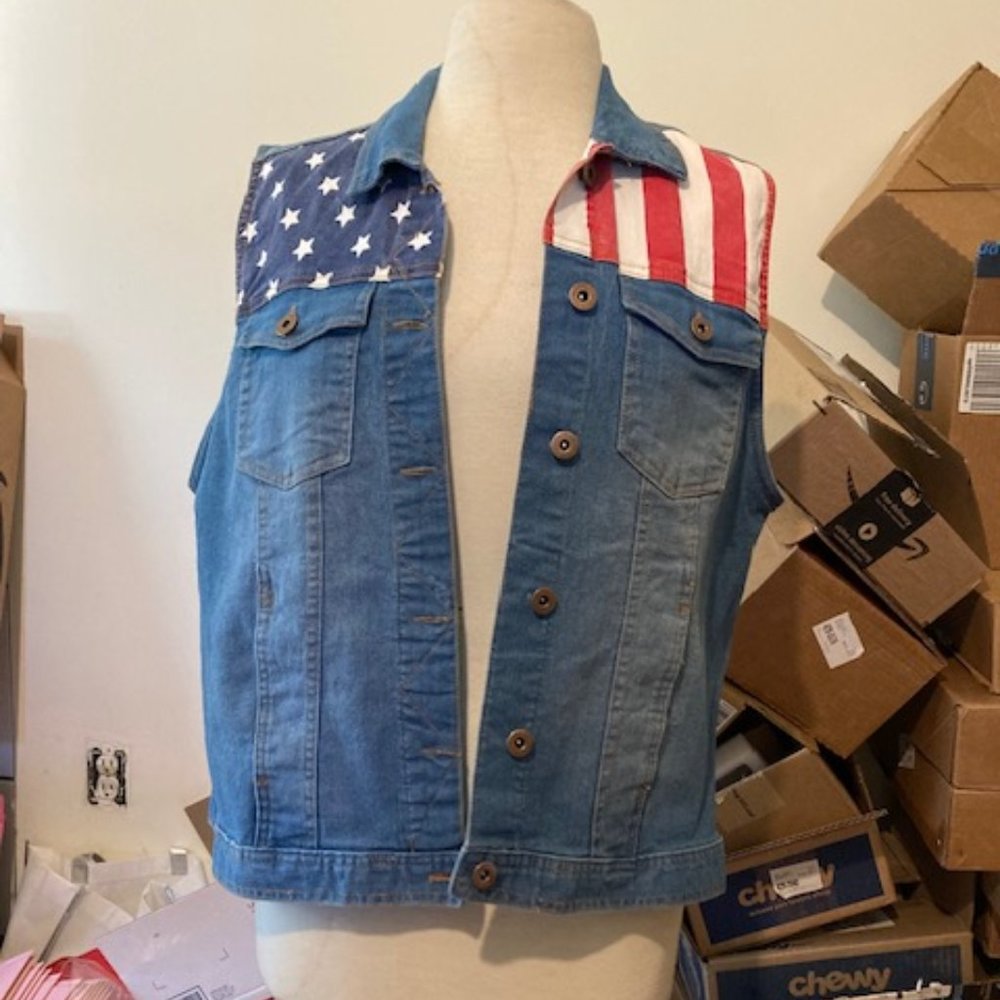 Sunset Sky denim flag vest